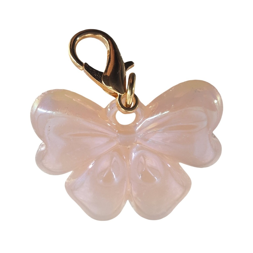 Iridescent Pink Bow Bag Charm Keychain‎ Gold Coquette Accessories Gift for Her